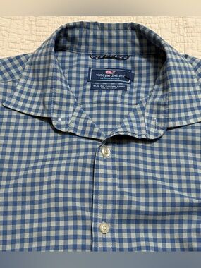 Vineyard Vines Men's Blue Check Slim Fit Cooper Button Up Shirt Size Small